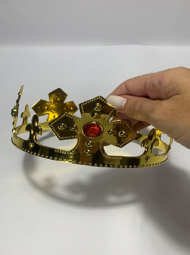 Coroa Principe Rei Infantil Metalizada Dobrável Regulável Cor Dourado