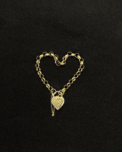 Pulseira Fem. Elo Português Com Fecho Coração 22cm Ouro 18k