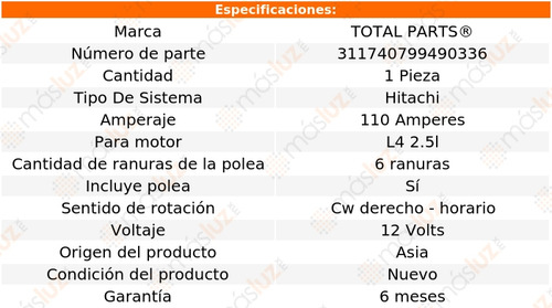 Alternador Sist. Hitachi 110 Amps X-trail L4 2.5l 05/06
