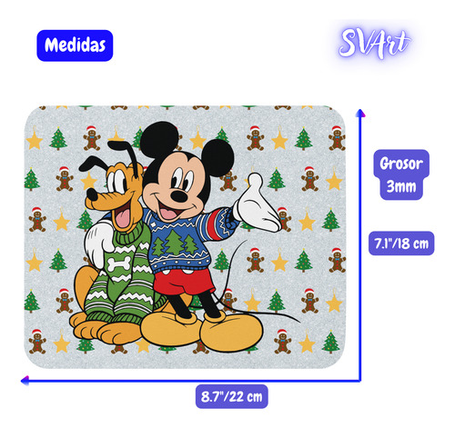 Taza Mouse Pad Y Posavaso Mickey Y Pluto Feliz Navidad Md4