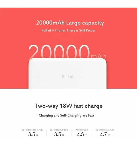 Xiaomi Power Bank Cargador Portatil 20.000 18w Usb-c Redmi