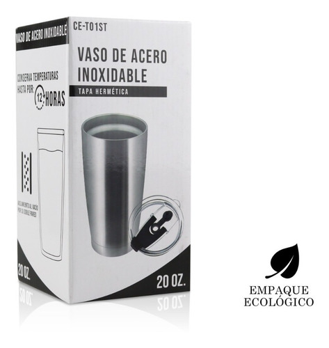 Imagen 7 de 10 de Vaso Termo Acero Inoxidable P/ Cafe 20oz Térmico Tapa Ce-t01
