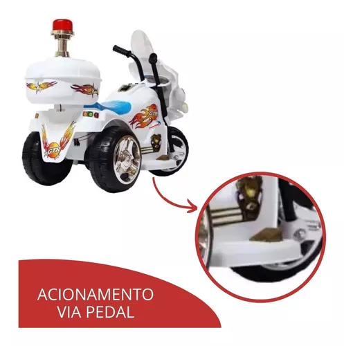 Moto eletrica triciclo infantil policial com iluminacao