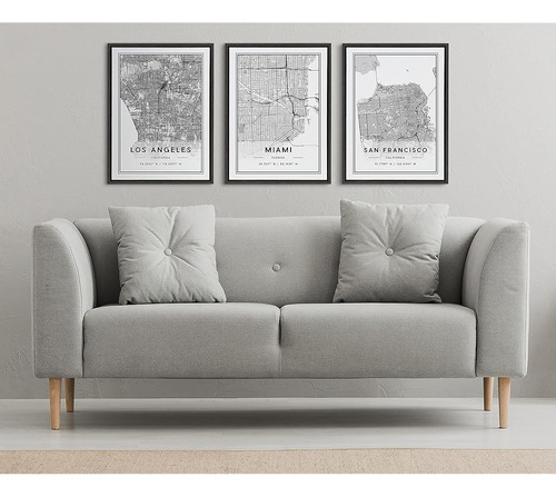 Kate Y Laurel Sylvie Los Angeles Modern Map Framed Canvas Wa