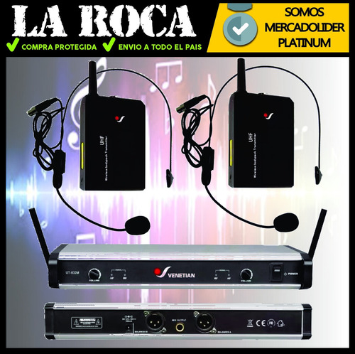 Imagen 4 de 10 de Microfono Inalambrico Doble De Vincha Uhf Venetian Ut832v
