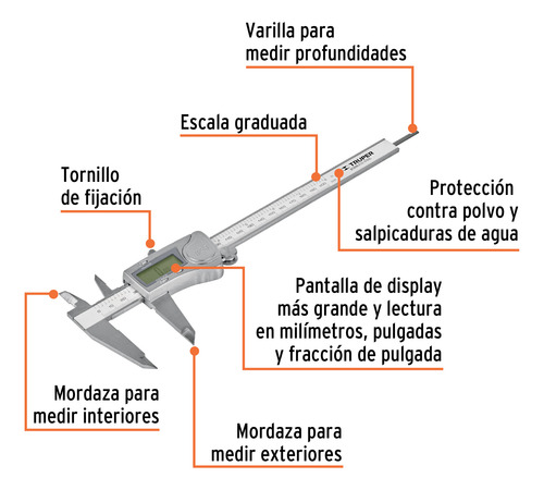 Calibrador Vernier Digital 6 Acero Inox, Std Y Mm, Truper