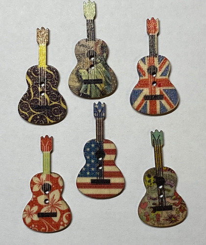 Set De Botones De Madera Forma Guitarra 10 Unidades