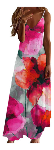 Vestido De Verano Para Mujer Con Cuello Redondo Sin Mangas E