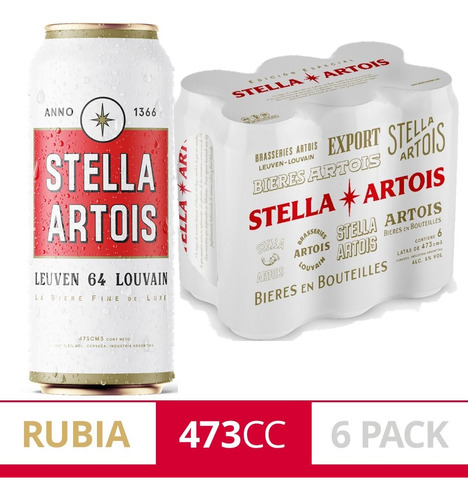 Cerveza Stella Artois Lata 473ml X 6 Unidades