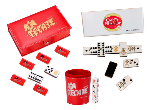 Domino Tecate Plata / Domino Carta Blanca B/n Pl / Cubilete