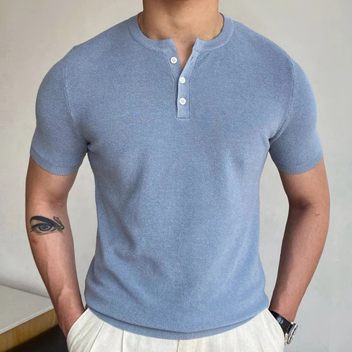 Camisa De Punto De Manga Corta Para Hombre, Suéter De Seda H