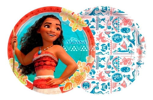 Prato Descartável Para Festa Tema Moana 18cm Com 8un