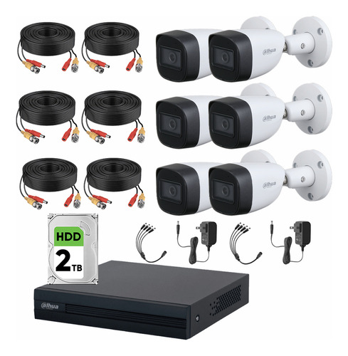 Dahua Kit Cctv De 6 Cámaras 2 Mp Metalicas + 2tb Disco Duro Cámaras De Seguridad Con Búsqueda Inteligente De Alta Resolución Kit Video Vigilancia Dh-kit6ch-met2mp-plus42tb-cc