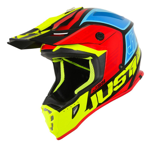 Casco para moto Just1 J38 BLADE  amarillo y rojo y azul brilloso talle XS 