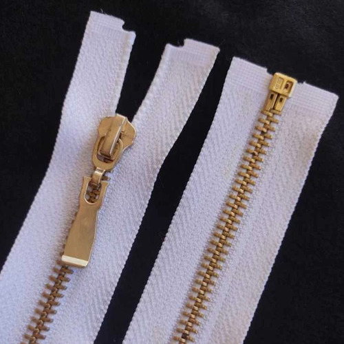 01 Un Zíper Separável 60cm Metal Branco Dourado #5 Cursor G