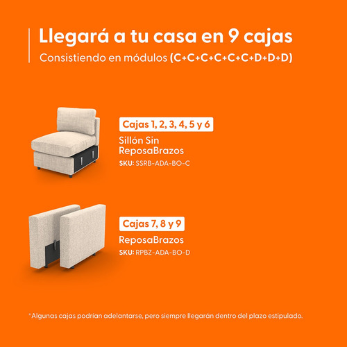 Juego De Sala Modular Moderna Adapti 3-2-1 | Funda Removible Beige