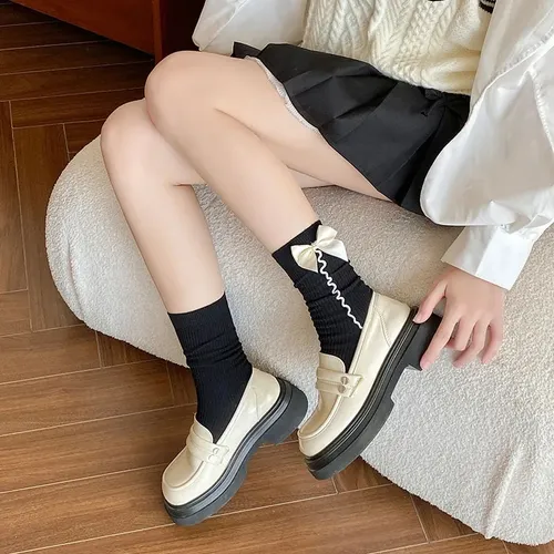 Calcetines De Algodón Con Lazo, Calcetines Medios Dulces, Ca