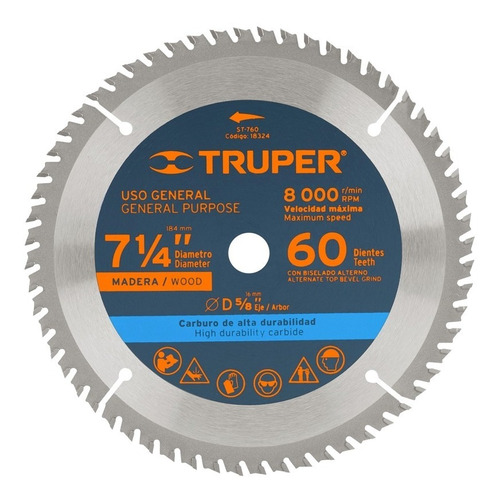 Sierra Circular Truper P/madera 7.1/4 X 60 Dts.#st-760
