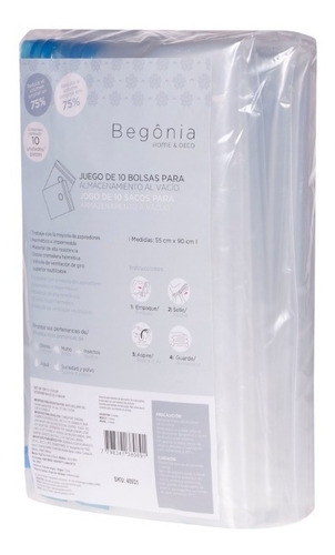 Set X10 Bolsas Para Almacenamiento Al Vacío 55x90cm Begônia