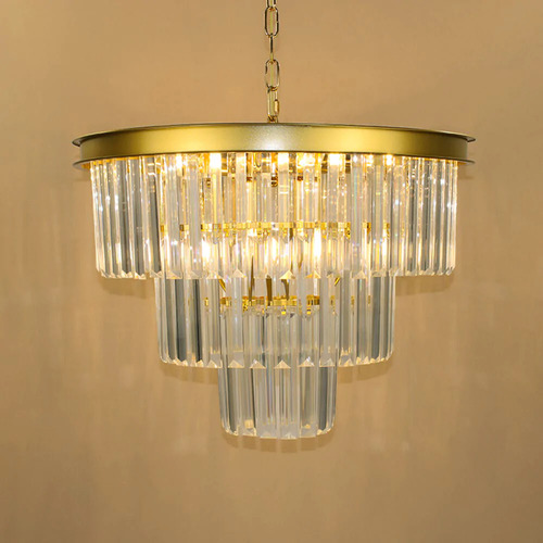 Lustre Pendente Ø50cm Cristal Dourado Transparente Pd1513