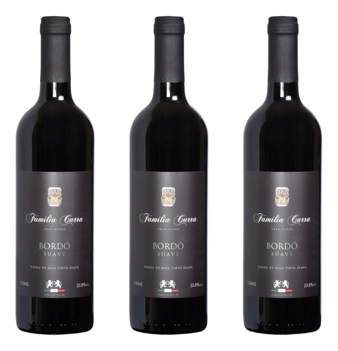 Kit 3 Vinhos Família Carra Bordô Suave 750 Ml - Especial