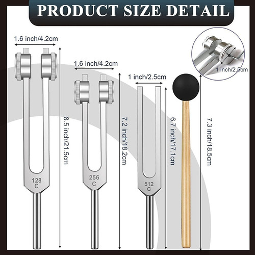 . Tenedores De Afinación Set-128 Hz, 256 Hz, 512 Hz,