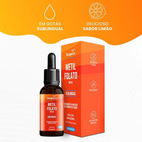 Gotas líquidas vitamínicas veganas de metilfolato, sublinguales, ácido fólico activo, sabor a limón, 20 ml, Biogens