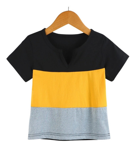 Blusa Playera Niña 7 A 8 Años Rayada Negro Amarillo Gris