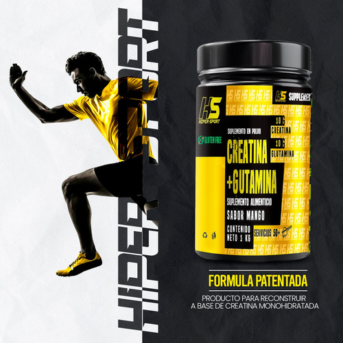 Creatina + Glutamina Hiper Sport 1 Kg 50 Servicios Mango