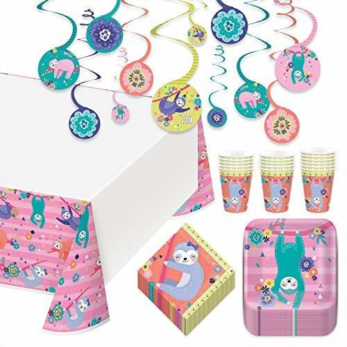 Paquetes De Fiesta - Floral Sloth Party Pack - Teal And Pink