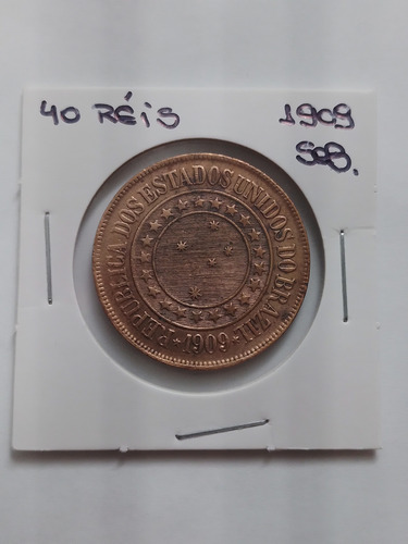 Moeda Bronze 40 Reis Ano 1909 Sob Lote 4146