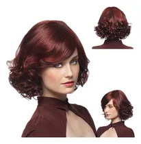 Comprar Moda Sintético Corto Vino Tinto Peluca De Pelo Rizado Natura