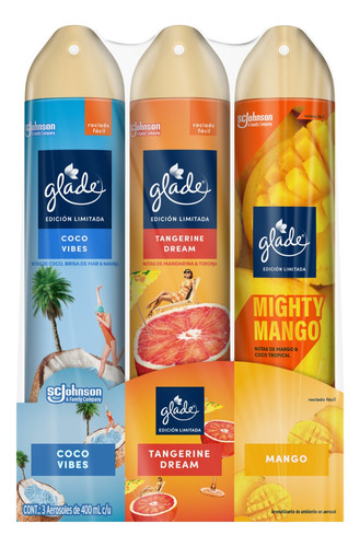 Aromatizante En Aerosol Glade 3 Unidades, 400ml Cada Uno