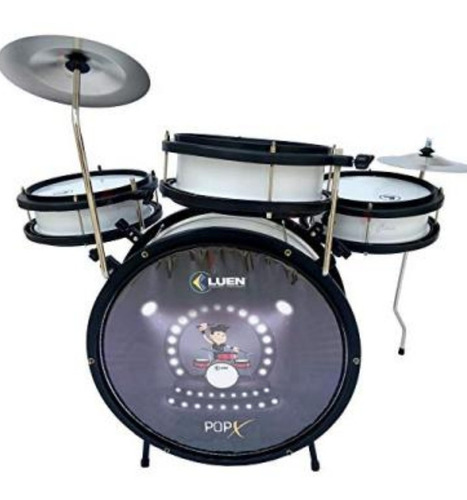 Bateria Infantil Luen Pop X Branco Com Banco + Baquetas