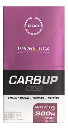 Suplemento Energético Gel Guaraná com Açaí Probiótica Carb Up Black Caixa 300g 10 Unidades