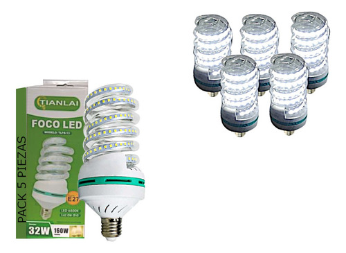 Foco Led Megaluz 32w Espiral Luz Blanca Fria E27 5 Piezas