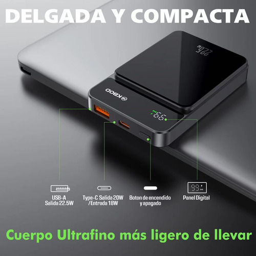 Power Bank Batería Portátil Con Magsafe 5000mah Kbod Pwr-10 Color Negro