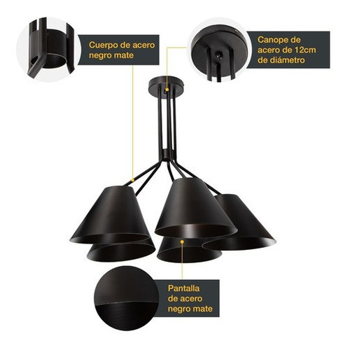 Lámpara Colgante Lumimexico 23124-2 Dark Decor Negro E27 60w 5 Luces