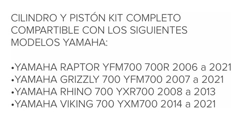 Cilindro Y Pistón Completo Yamaha Grizzly 700 2007 A 2023