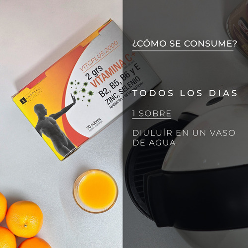 Vitaminas En Polvo Sobres Docis Diaria Complejo Vitamínico Vit C Plus Bylappiel Sabor Naranja Naranja