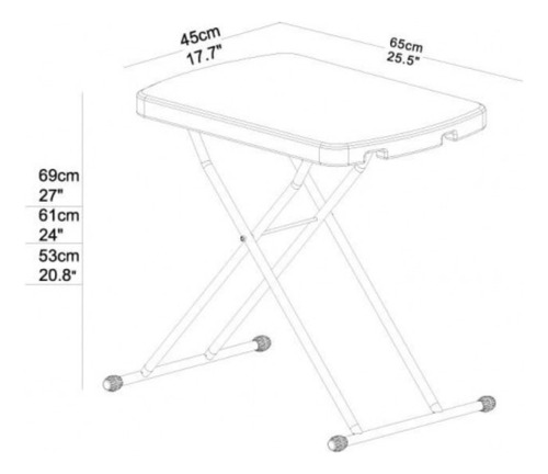Mesa De Servicio Plegable 66x46 Cm, Ajustable, Tap-66x.