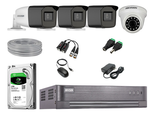 Cámaras Seguridad Kit 4 Hikvision Full Hd 2tb 40m Varifocal