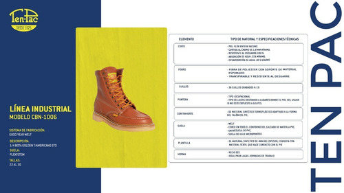 Imagen 5 de 5 de Calzado Seguridad Ten-pac Cuarto Bota Golden Tipo Americano