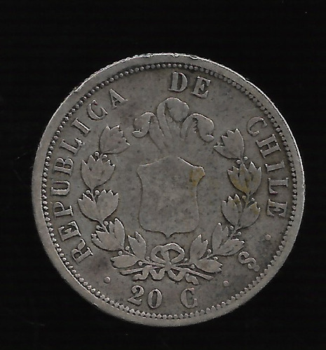 Chile 20 Centavos 1861  Plata Km# 125a B/mb