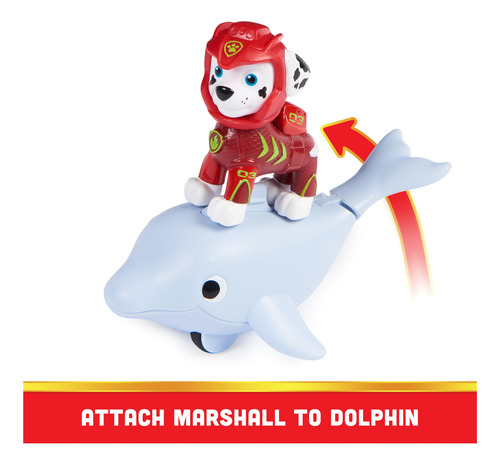 Boneco De Ação Paw Patrol Marshall Aqua Pups Com Golfinho