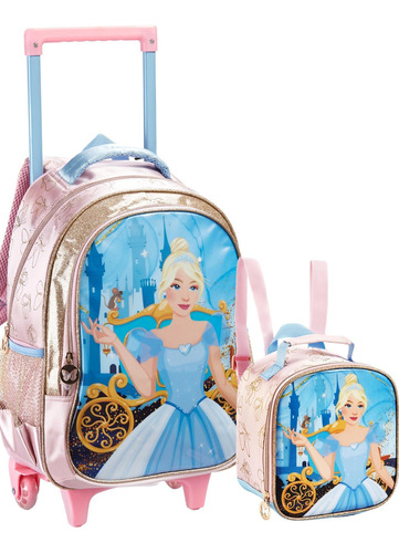 Conjunto Escolar Princesa Mochila Rodas + Lancheira Térmica