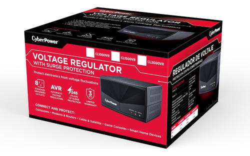 Regulador De Voltaje Cyberpower Cl1000vr 500w 8 Contactos Color Negro