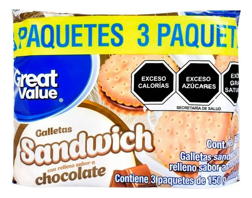 10 Pza Galletas Great Value Sándwich Con Relleno Chocolate 3