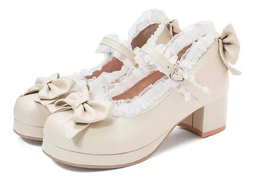 Zapatos Lolita De Princesa Con Volantes Para Mujer Tacones A