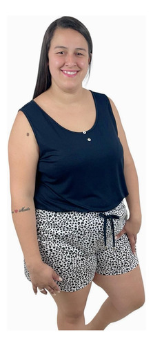 Pijama De Verão Plus Size Com Bermuda E Regata Confortável